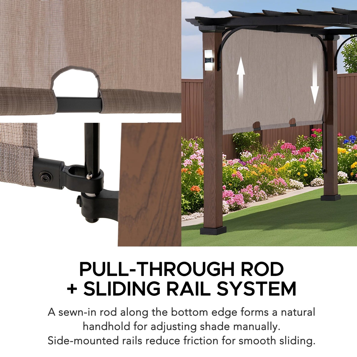 SUNJOY Outdoor Pergola 11 x 11 ft. Steel Pergolas with Sliding Canopy and Solar Lights for Patio, Backyard, Garden Activities