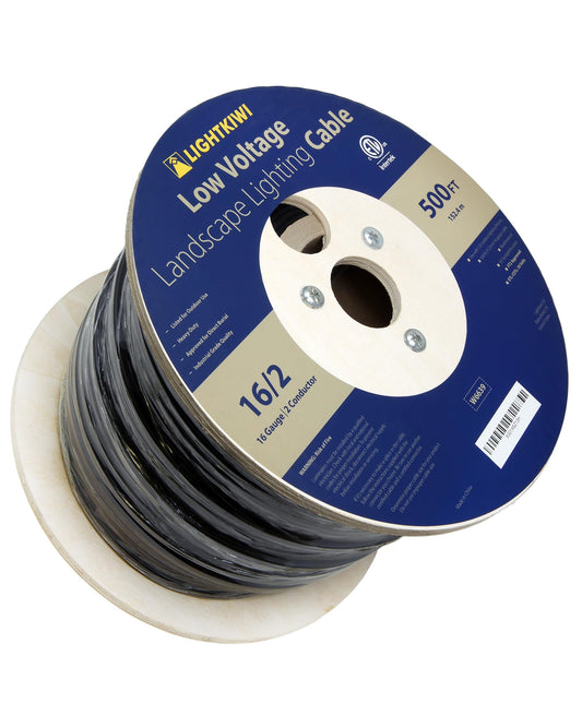 Lightkiwi 16/2 Low Voltage Landscape Wire - 500 Feet - Weatherproof Outdoor Underground Direct Burial Stranded Cable for Spotlight, Pathway Lighting and More - ETL Listed