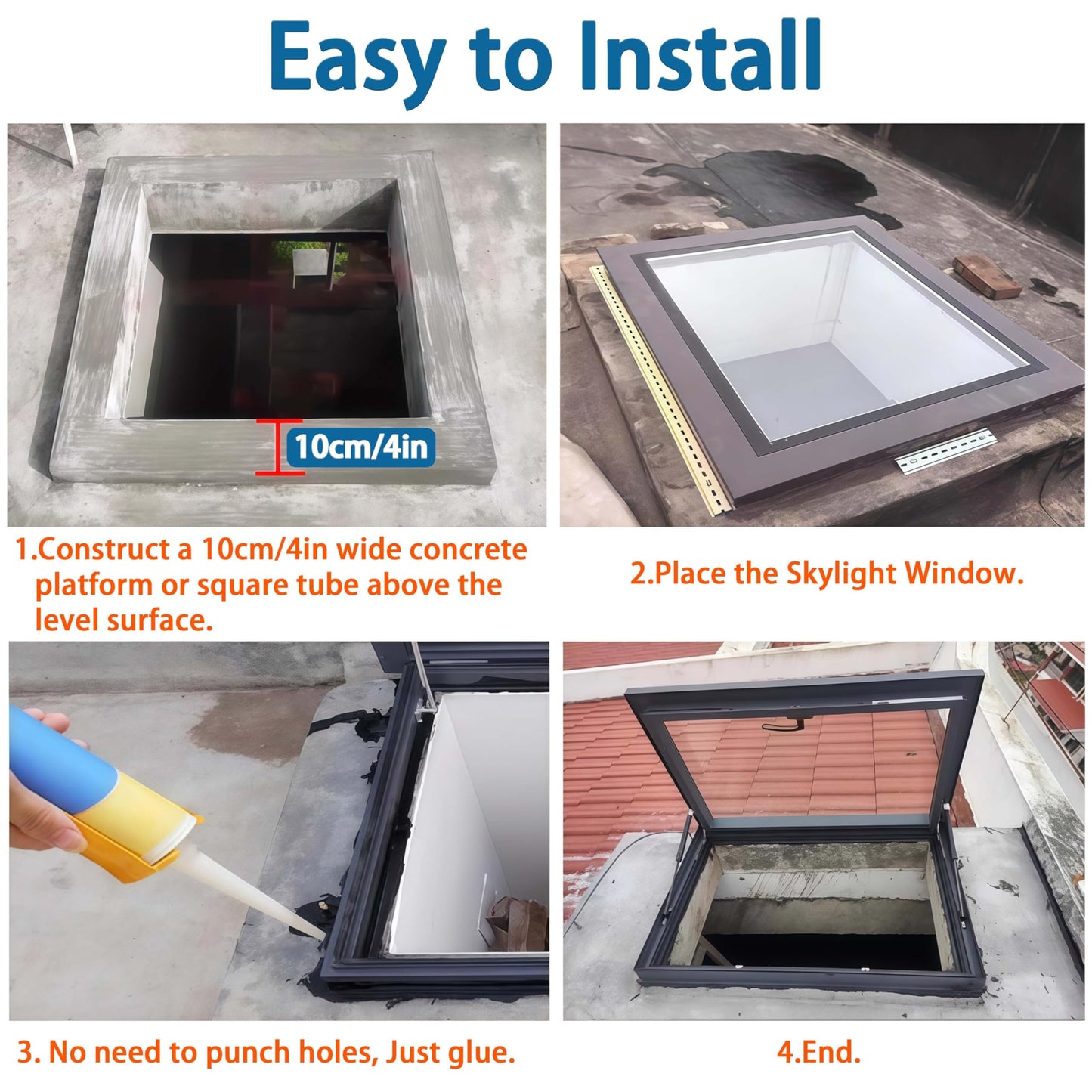 Skylight Window Tempered Glass Roof Cover with Aluminum Frame & Hydraulic Rod for Basement, Sunroom, Outdoor, Attic – Enhance Natural Light & Airflow
