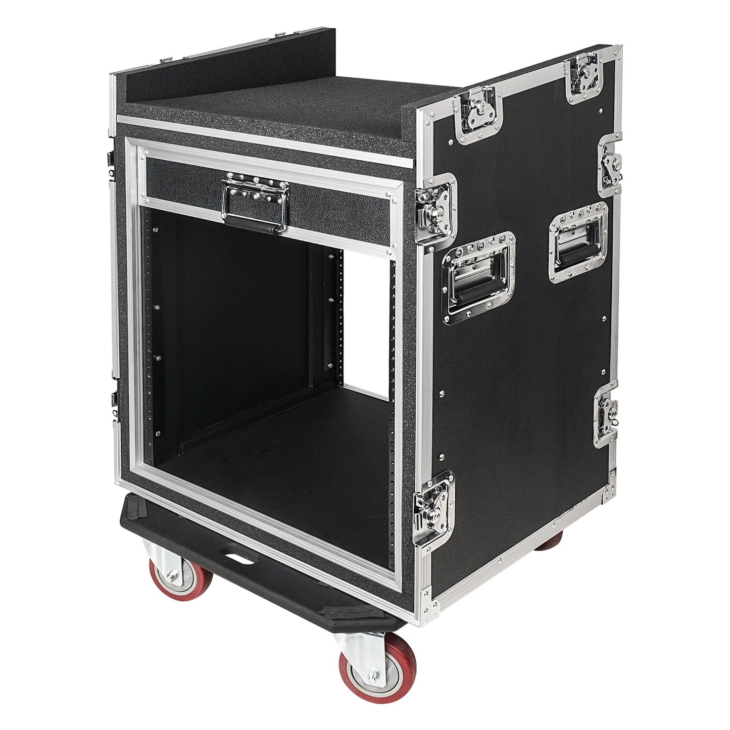 Sound Town Shock Mount 12U ATA Rack Case with 20” Rackable Depth, 11U Slant Mixer Top and Casters, 12-Space Size - Pro Tour Grade (STMR-SP12UW)