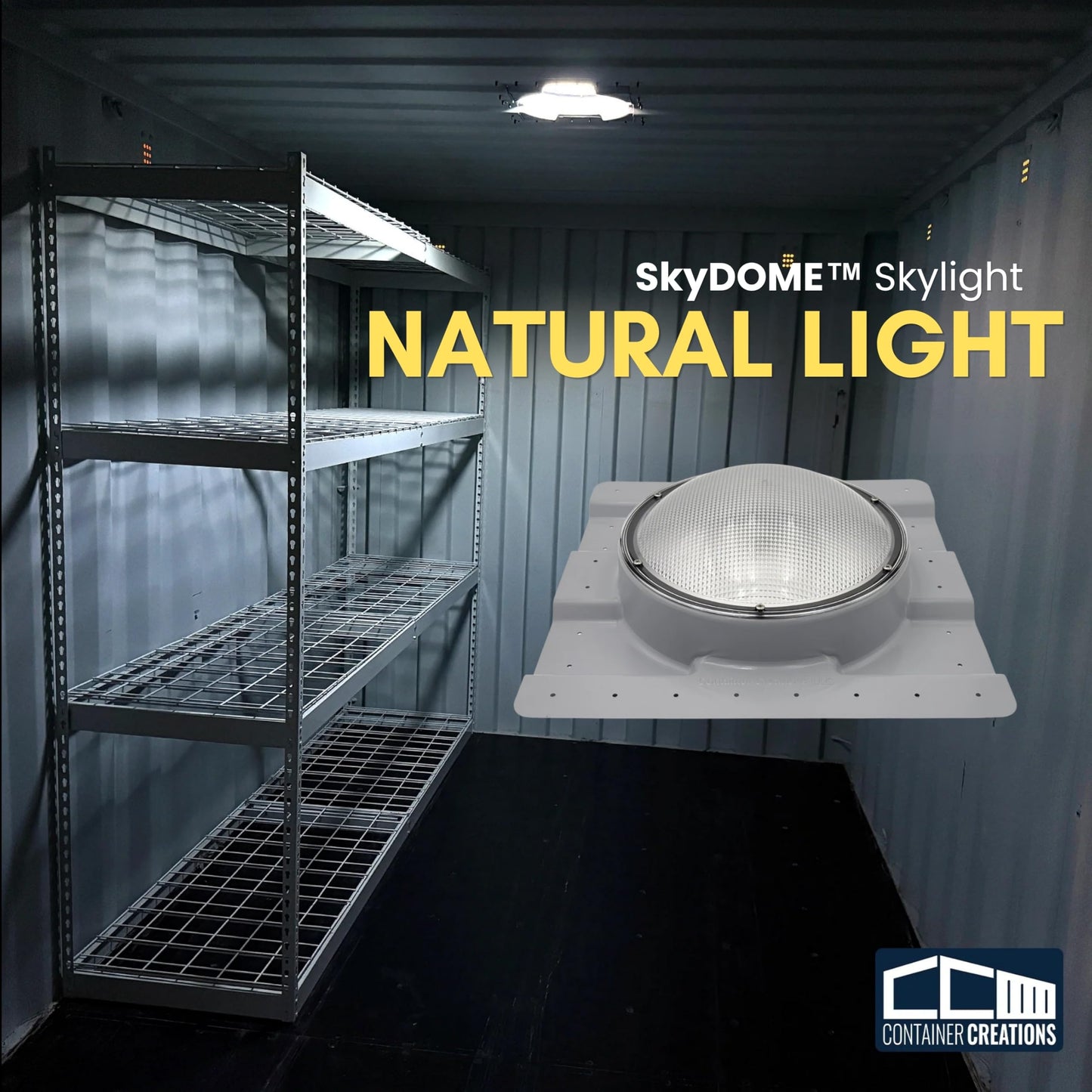 SkyDOME Extra-Large Skylight for Shipping Containers - Solar Lighting for Conex Container - Premium 12-inch Polycarbonate Dome Skylight - Natural Solar Light, Container Accessory, Easy to Install