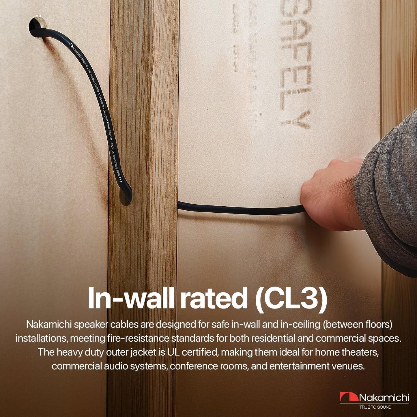 Nakamichi 10/2 (100-Foot) in-Wall & Direct Burial (UL CL2 CL3 Rated) Oxygen-Free Copper (OFC) 2-Conductor Speaker Cable Wire, Outdoor In-Ground, in-Ceiling, Riser, Black (10AWG / 100ft / 30.48m)