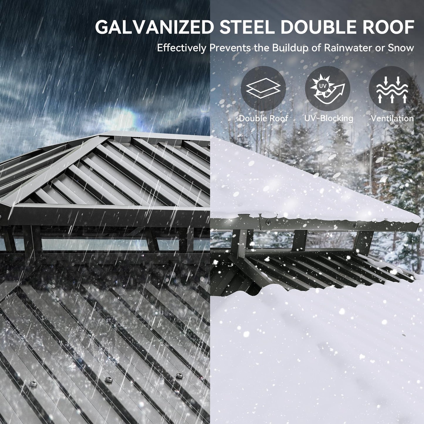 YITAHOME 12X18FT Metal Hardtop Gazebo Double Roof Canopy Galvanized Iron Aluminum Garden Gazebo Curtains Netting for Patios Backyards Decks Lawns