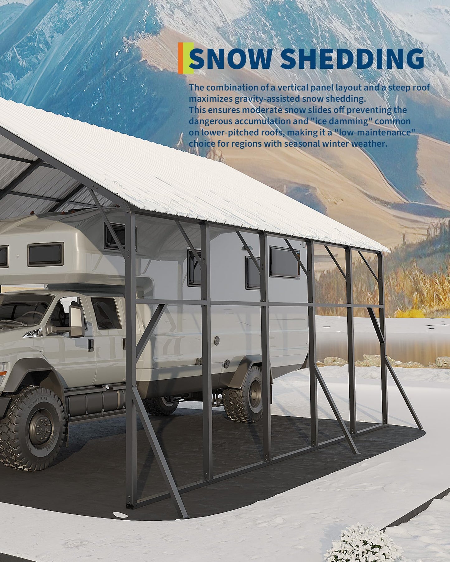 GarveeLife 20x25 ft Vertical Roof Metal Car Port, with 120° Steep-Pitch Roof for Snow Shedding, 173" High-Clearance RV & Tractor Shelter, Heavy-Duty 2 Cars Car Port with Reinforced Frame