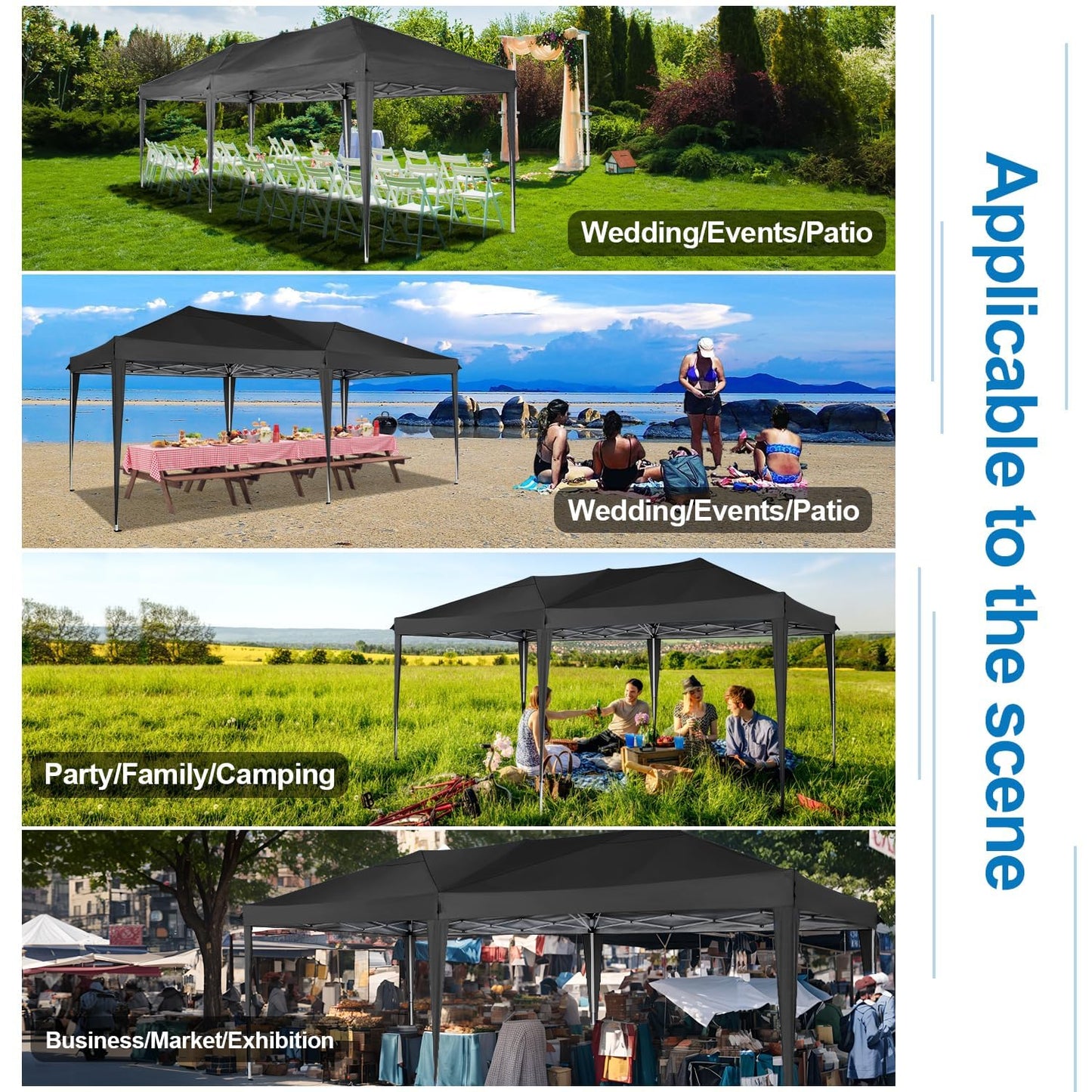 COBIZI Canopy 10x20 Pop Up Canopy Tent with 6 Sidewalls Outdoor Party Tent 10x20 Waterproof Commercial Instant Shelter UPF 50+ Portable Gazebo Wedding Tents for Parties Car Port Vender Events(Black