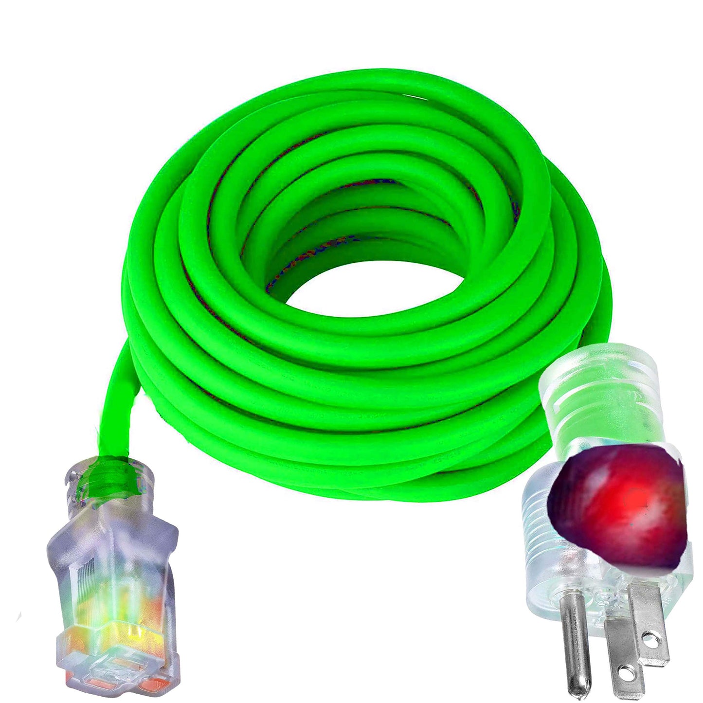 pizety 100 ft 10 Gauge Extension Cords 10 3 Contractor Grade 100 feet 10 Gauge Power Extension Cord 10/3 Plug Extension Cord with Lighted Ends (100 ft 10 Gauge Green Waterproof Extension Cord