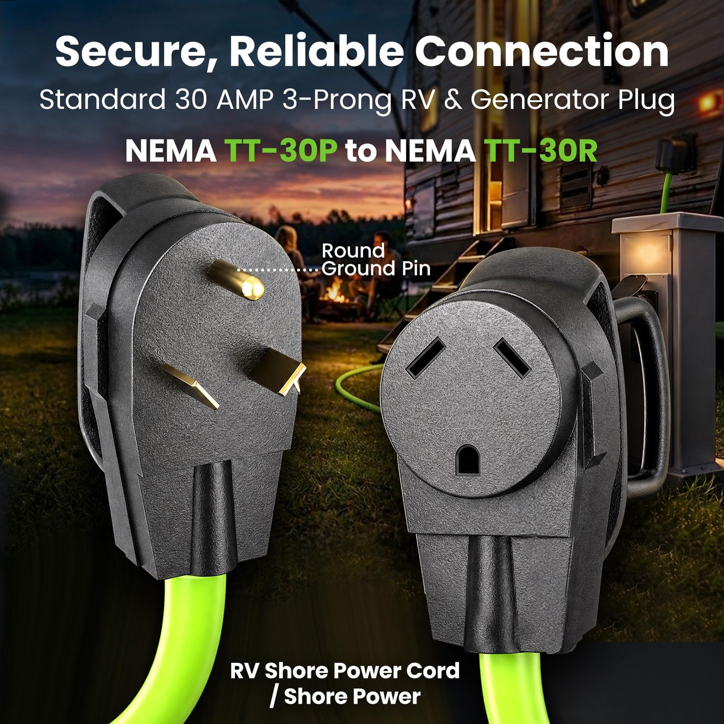 GEARit 30 Amp RV Extension Cord 100 Ft, 10/3 STW 30Amp RV Power Cord 125V 3750W NEMA TT-30P to TT-30R, 3 Prong Waterproof Heavy Duty for Camper Travel Trailer