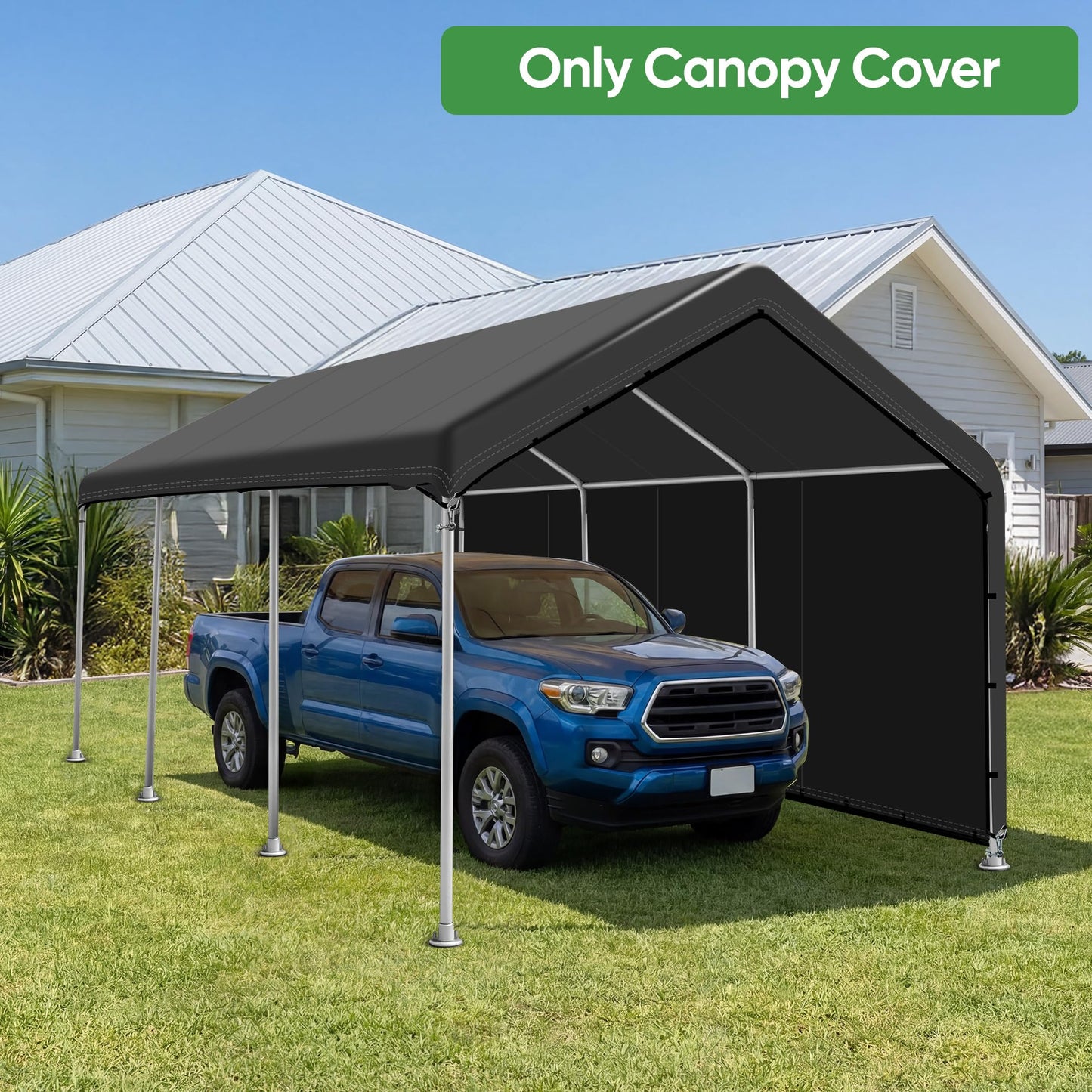 SIHAIAN 10 x 20 Ft Carport Replacement Canopy Cover with Sidewall(No Frame) Easy to Set up Carport Canopy, 500D Heavy-Duty Garage Top Tent Tarp Waterproof and UV Protected (Only Canopy Cover) Black