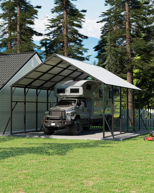 GarveeLife 20x25 ft Vertical Roof Metal Car Port, with 120° Steep-Pitch Roof for Snow Shedding, 173" High-Clearance RV & Tractor Shelter, Heavy-Duty 2 Cars Car Port with Reinforced Frame