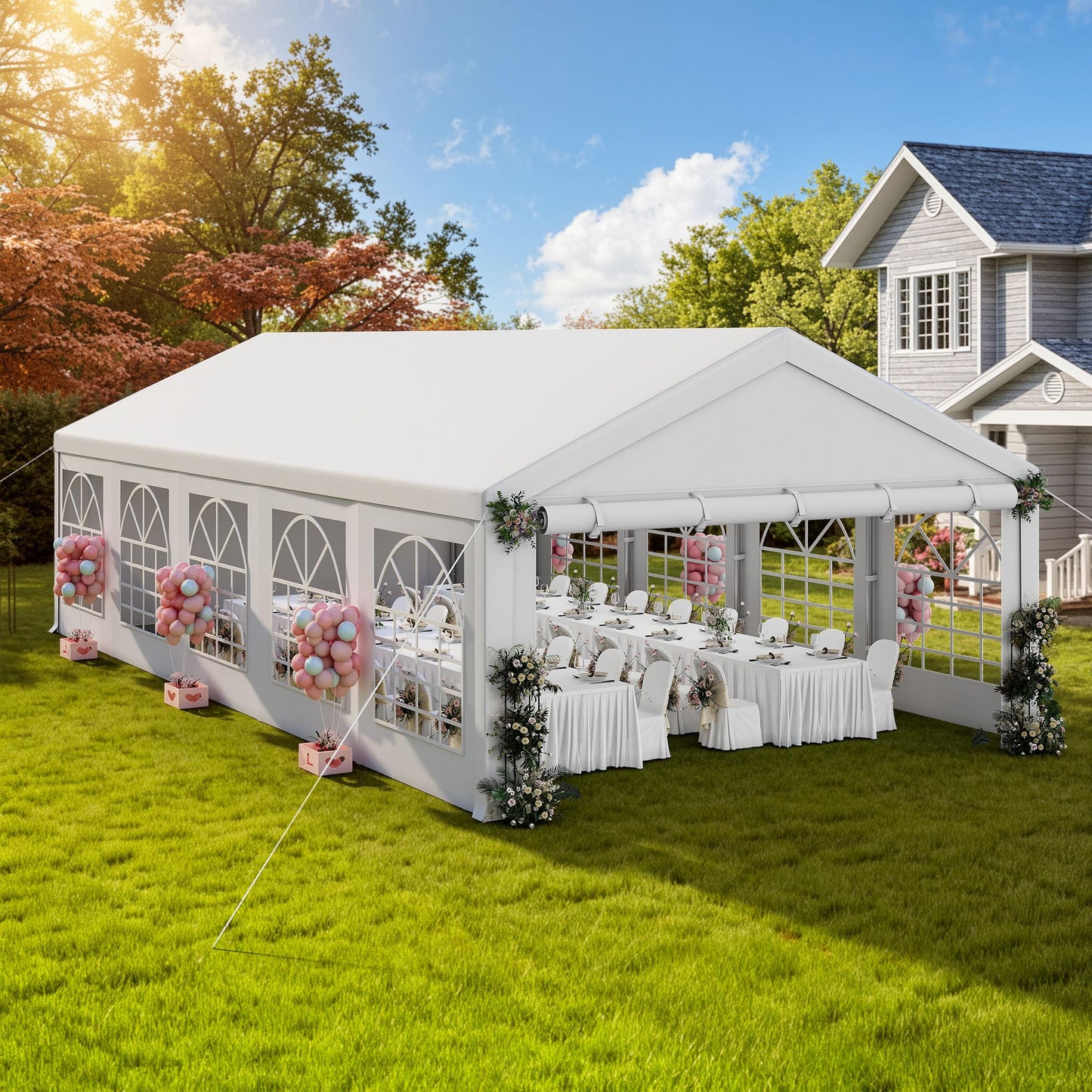 DWVO 16x32ft Party Tent Outdoor Heavy Duty Wedding Event Shelters Galvanized Canopy with Upgraded Large Roof, Removable PVC Sidewalls, White