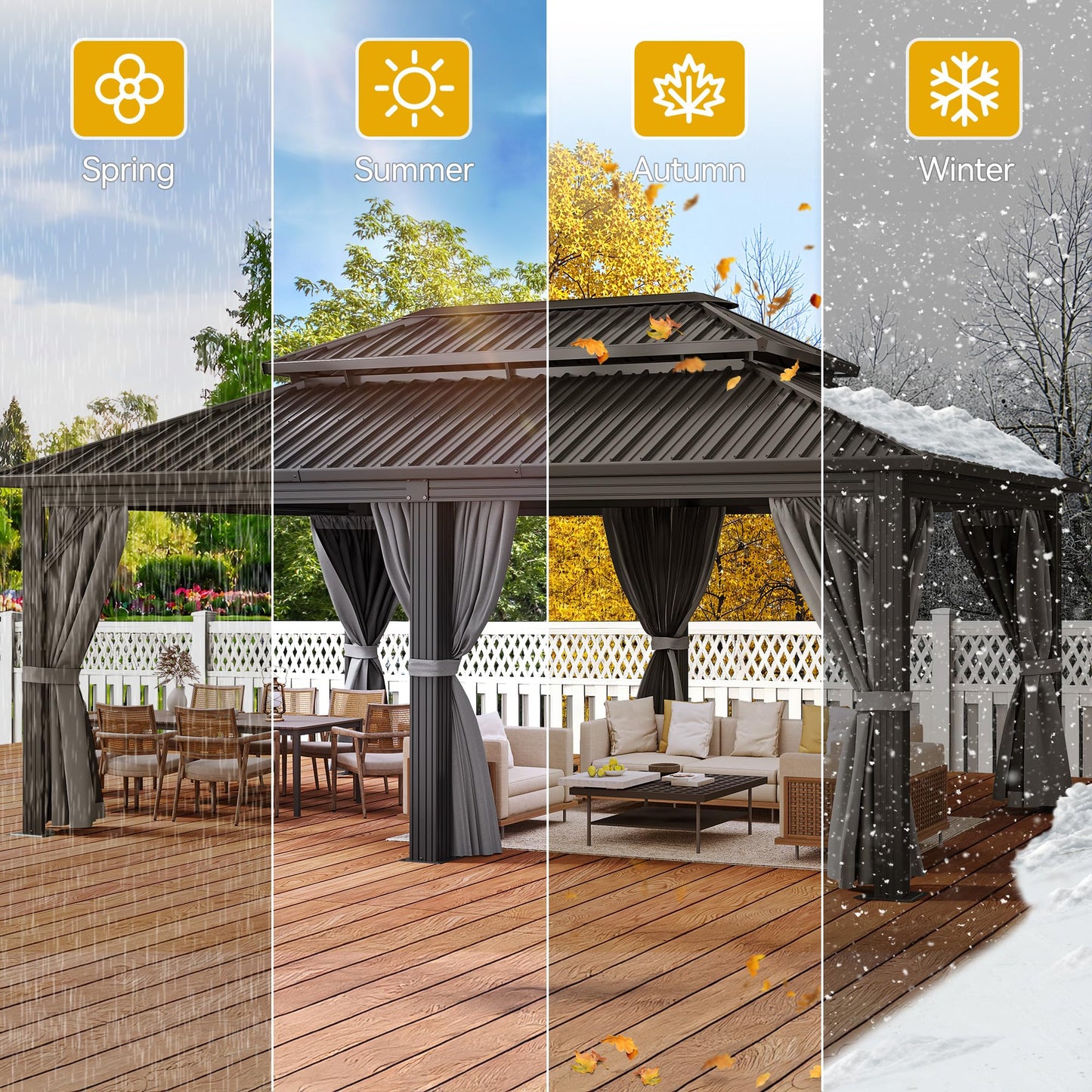 DWVO 18x12ft Aluminum Gazebo Hardtop Double Roof Canopy Outdoor Gazebo Galvanized Roof with Netting and Curtain Garden Tent for Patio, Backyard and Deck