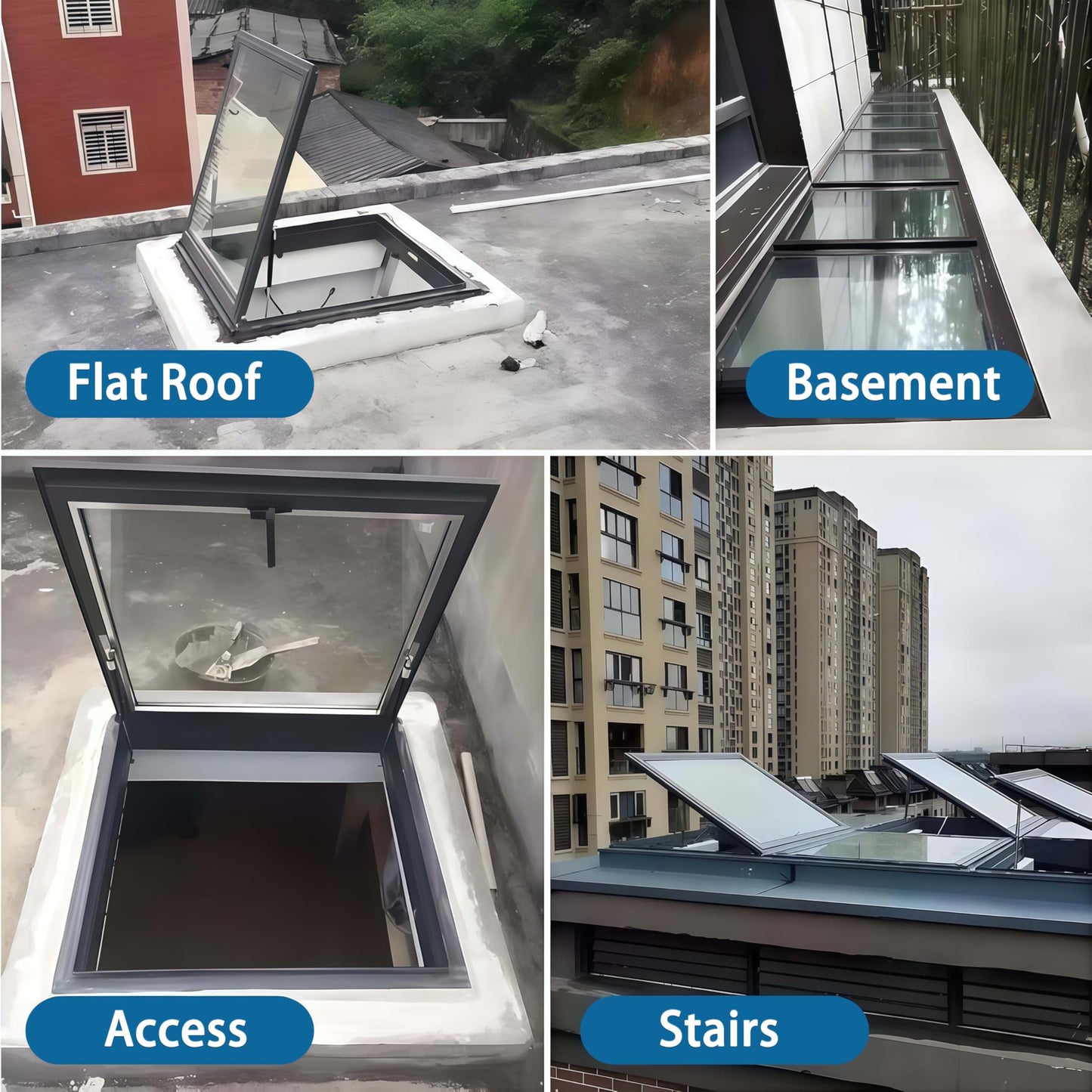 Skylight Window Tempered Glass Roof Cover with Aluminum Frame & Hydraulic Rod for Basement, Sunroom, Outdoor, Attic – Enhance Natural Light & Airflow