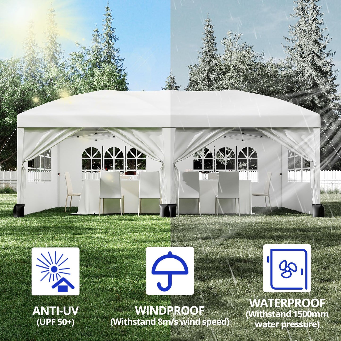 10x20 Pop Up Canopy Tent, Heavy Duty Wedding Party Tent Commercial Grade Instant Shelter with Removable Sidewalls for Outdoor, Parties, 3 Height, Carry Bag, Sandbag